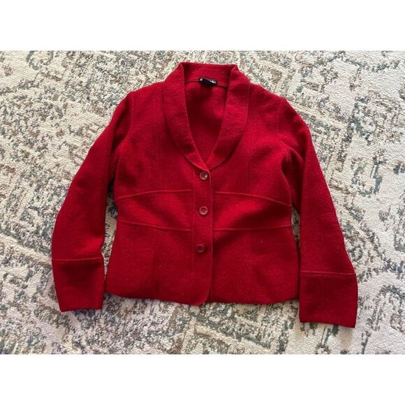 Sarah Womens Large Button Up Jacket 100% Wool Red - Picture 1 of 7